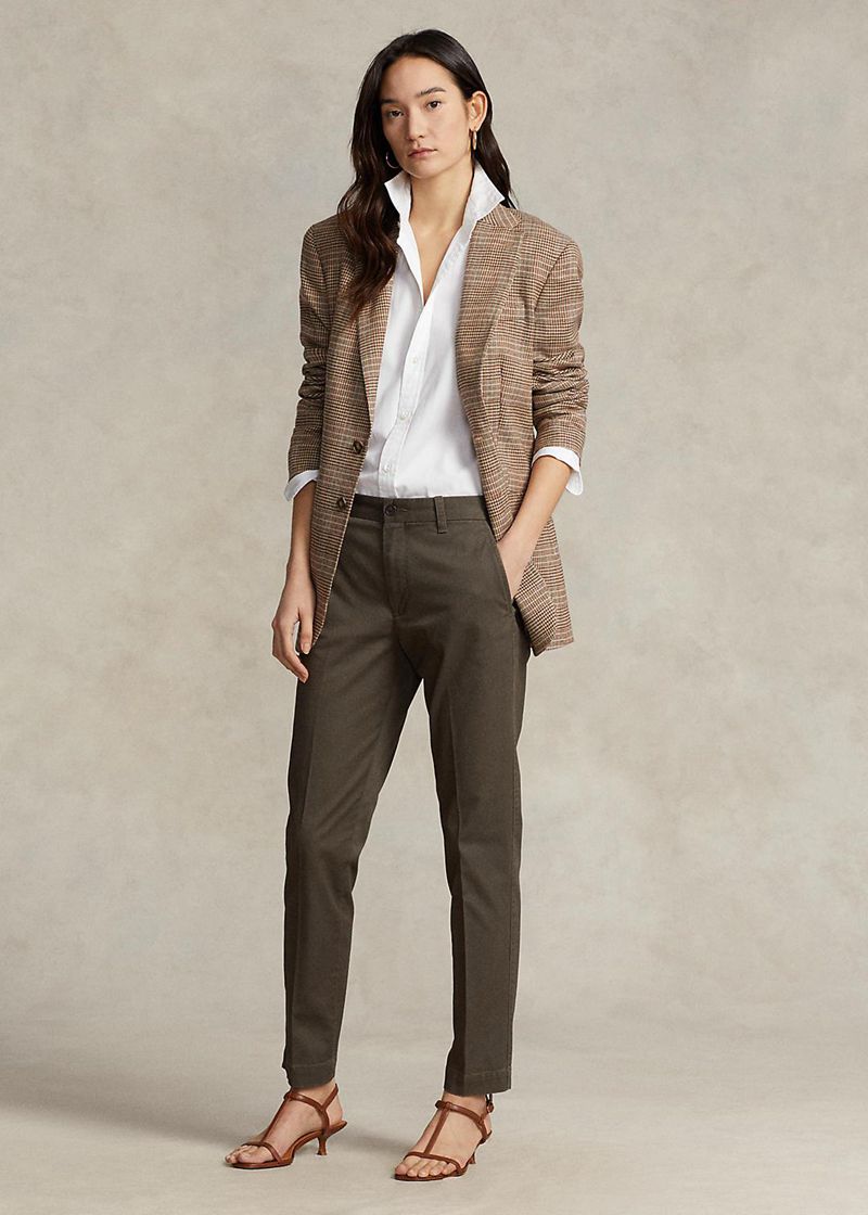 Spodnie Polo Ralph Lauren Damska Oliwkowe Cropped Wąskie Fit Twill Chino 154039-TZS